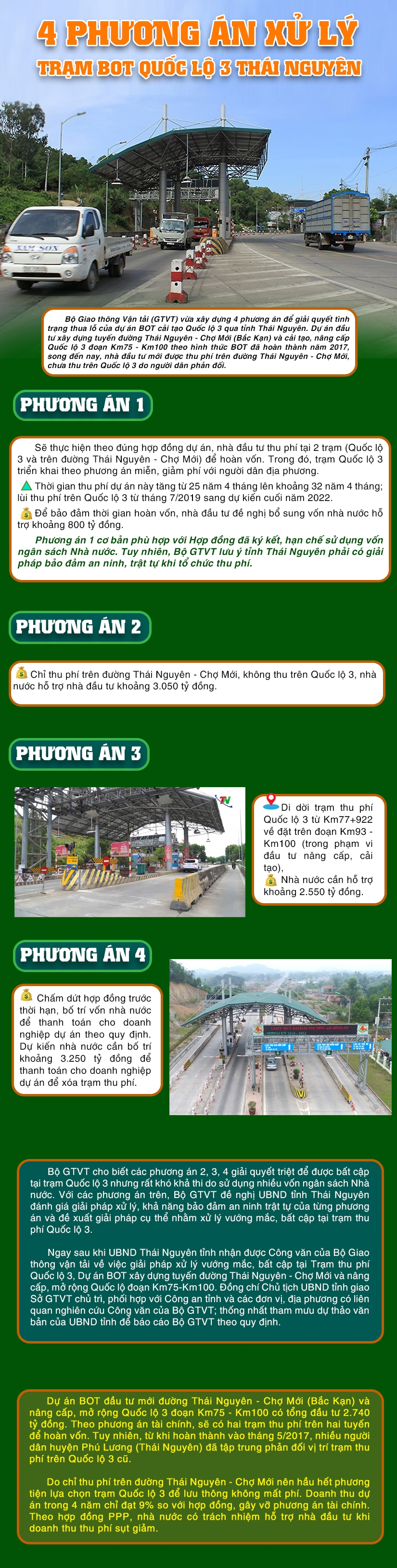[Infographic] 4 phương án xử lý trạm BOT Quốc lộ 3 Thái Nguyên