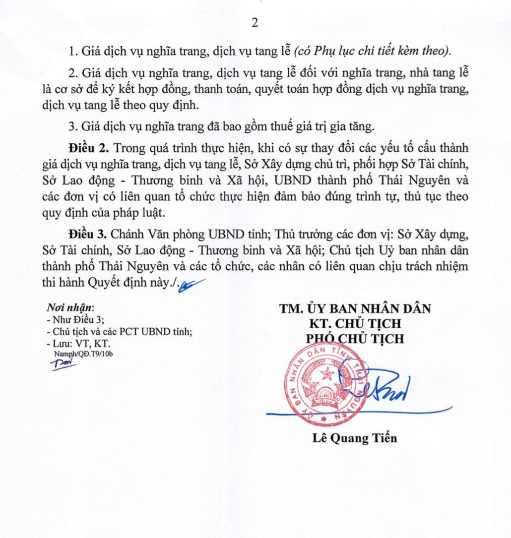 Ban hành Quyết định phê duyệt giá dịch vụ nghĩa trang, tang lễ trên địa bàn thành phố Thái Nguyên