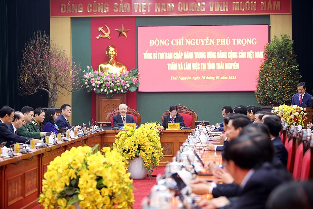 Tổng Bí thư Nguyễn Phú Trọng và đoàn công tác Trung ương thăm và làm việc tại tỉnh Thái Nguyên