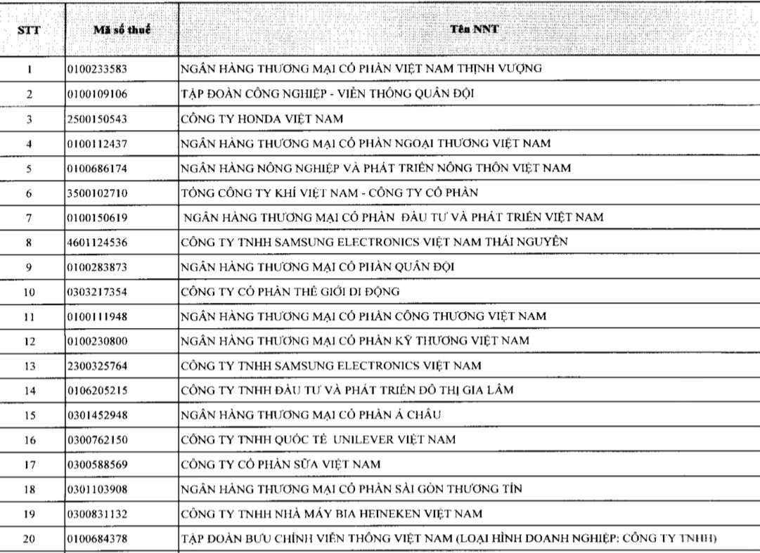 Công bố danh sách 1.000 doanh nghiệp nộp thuế lớn nhất năm 2022