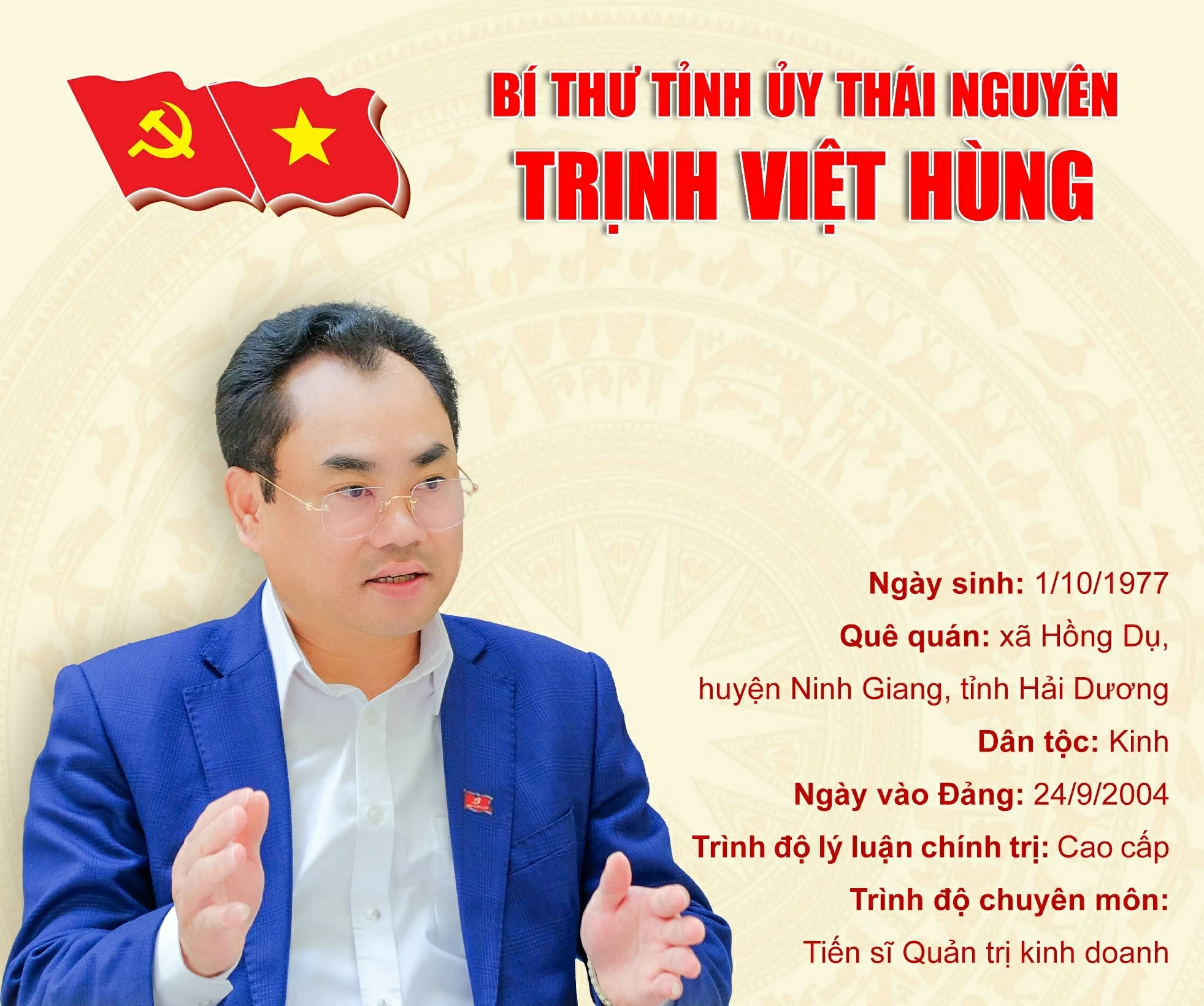 [Infographic]: Đồng chí Trịnh Việt Hùng giữ chức vụ Bí Thư Tỉnh ủy Thái Nguyên