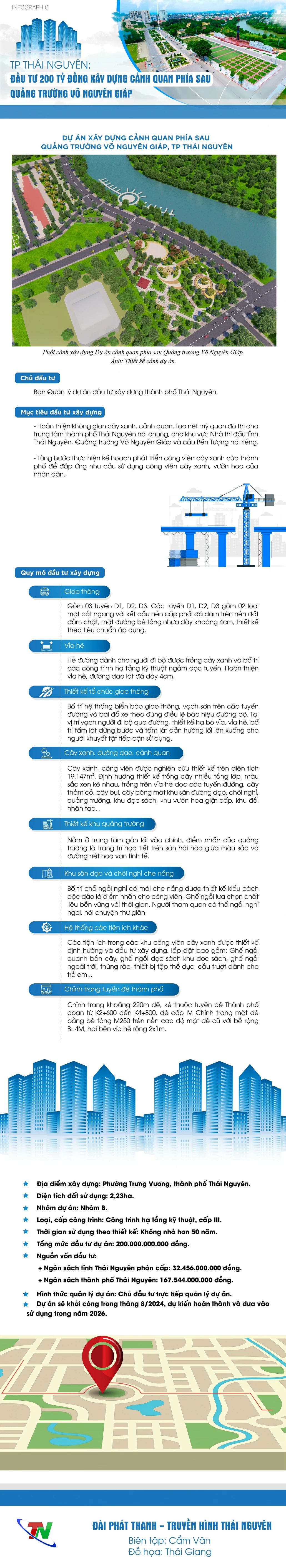 [Infographic] TP Thái Nguyên: Đầu tư 200 tỷ đồng xây dựng cảnh quan phía sau Quảng trường Võ Nguyên Giáp