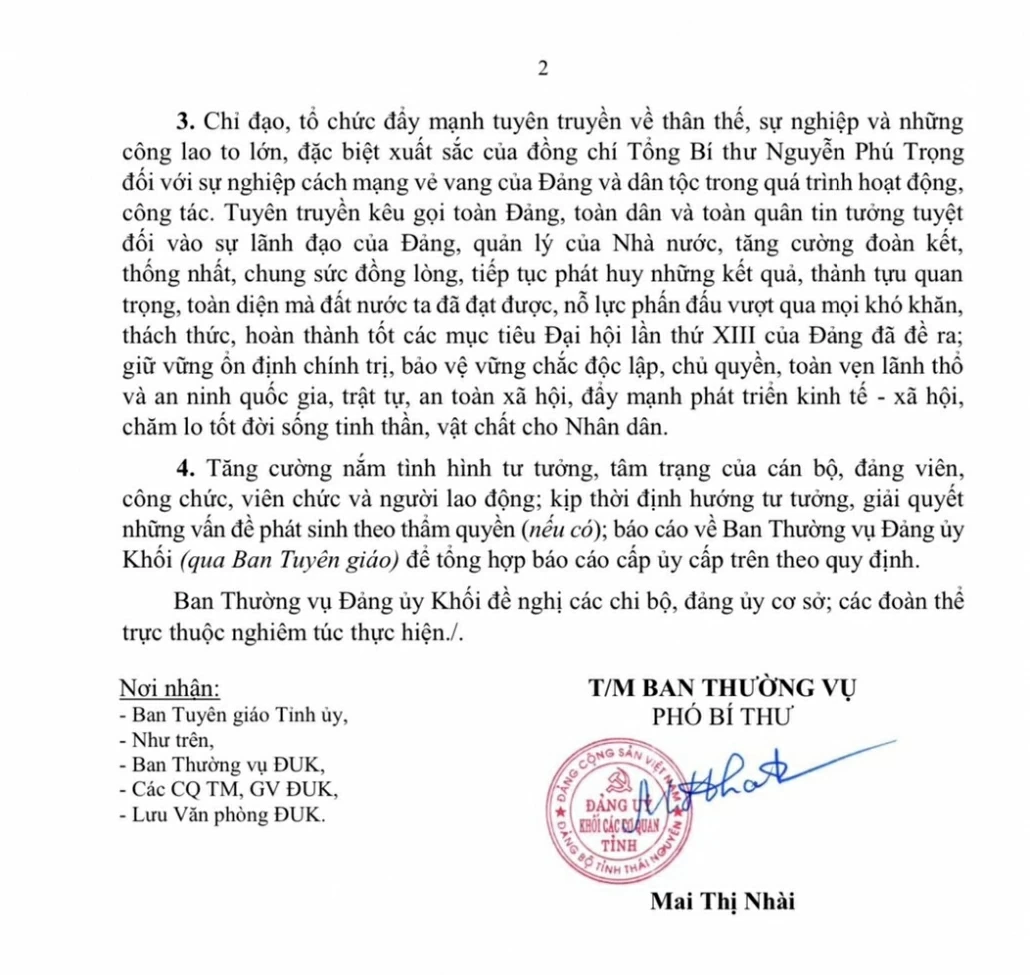 Thực hiện Thông cáo đặc biệt về Quốc tang đồng chí Tổng Bí thư Nguyễn Phú Trọng