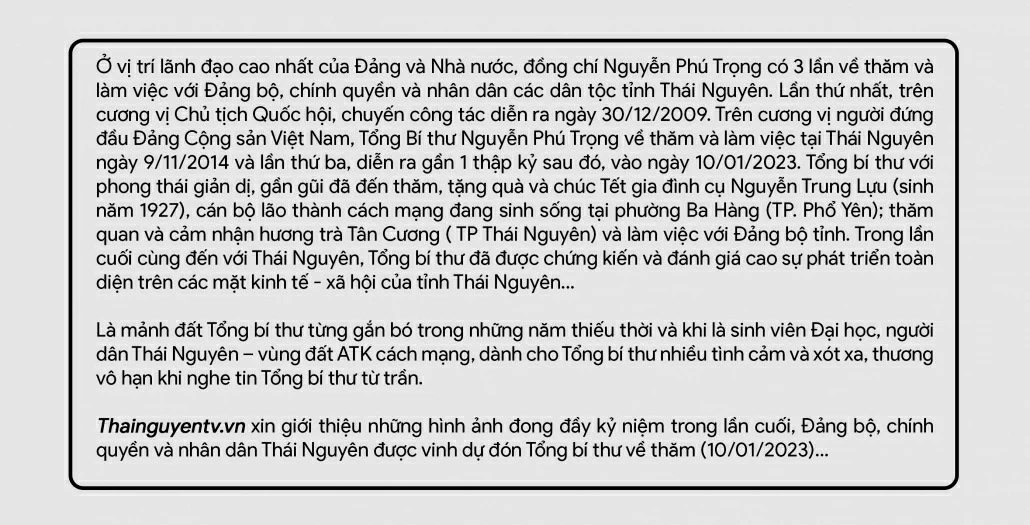 [Megastory] Tổng Bí thư Nguyễn Phú Trọng với Thái Nguyên