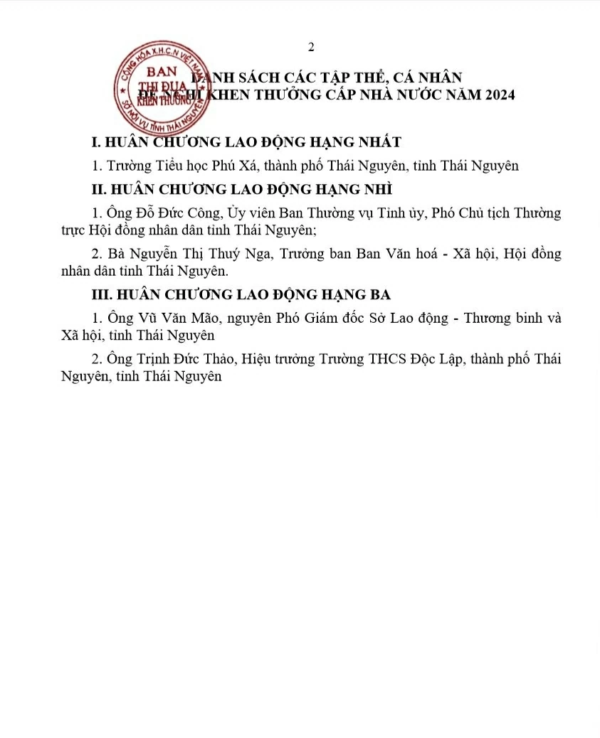 Lấy ý kiến nhân dân đối với các tập thể, cá nhân đề nghị khen thưởng cấp Nhà nước năm 2024