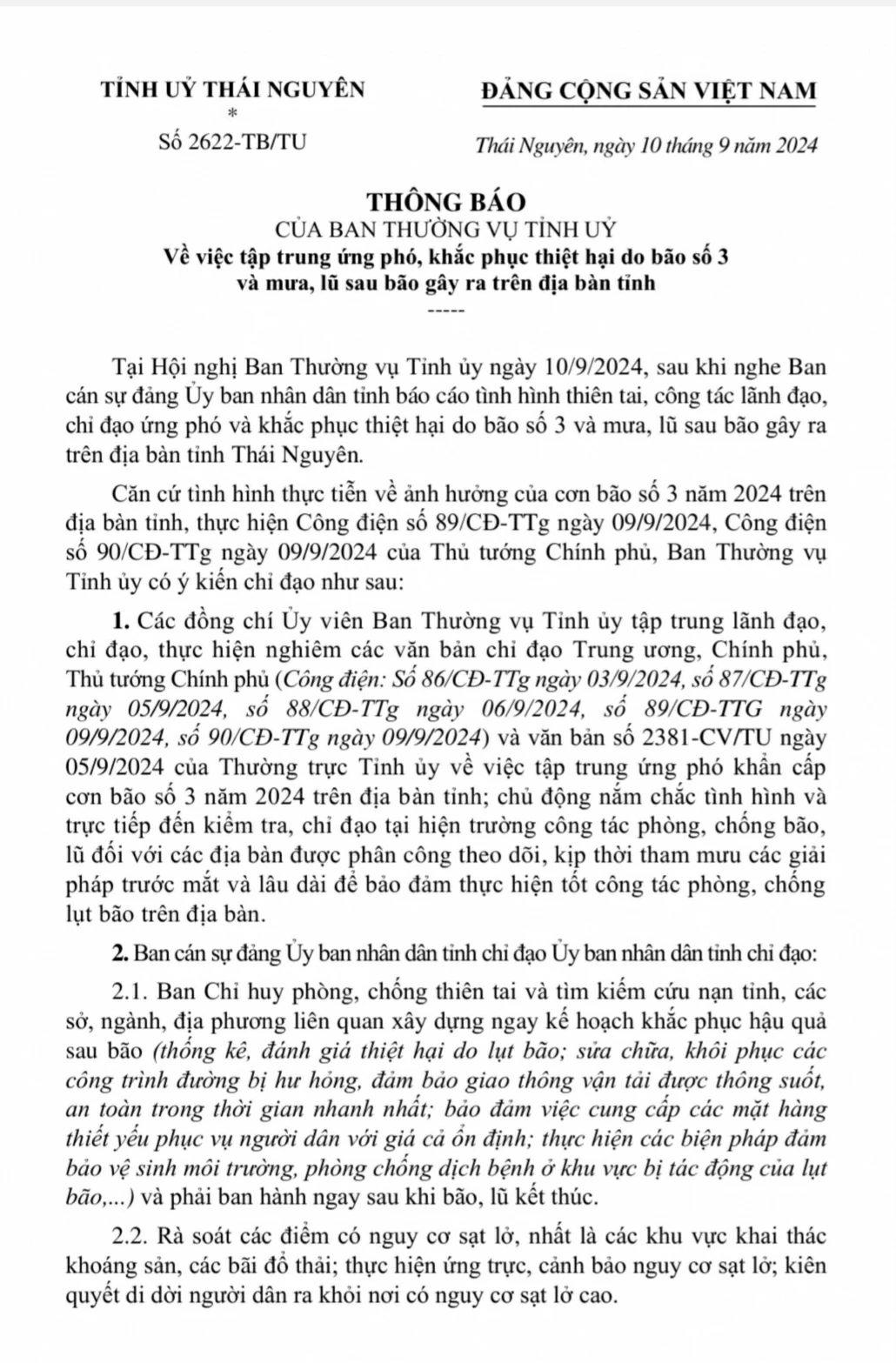 Tập trung ứng phó, khắc phục thiệt hại do bão số 3 và mưa, lũ sau bão gây ra trên địa bàn tỉnh