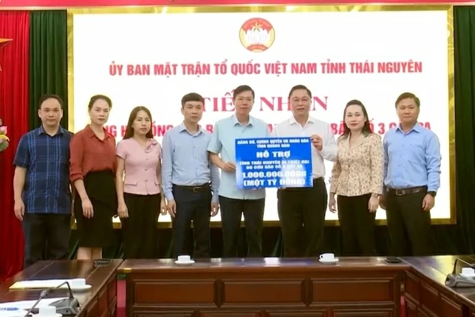 Tỉnh Quảng Nam hỗ trợ Thái Nguyên 1 tỷ đồng khắc phục thiệt hại do bão số 3