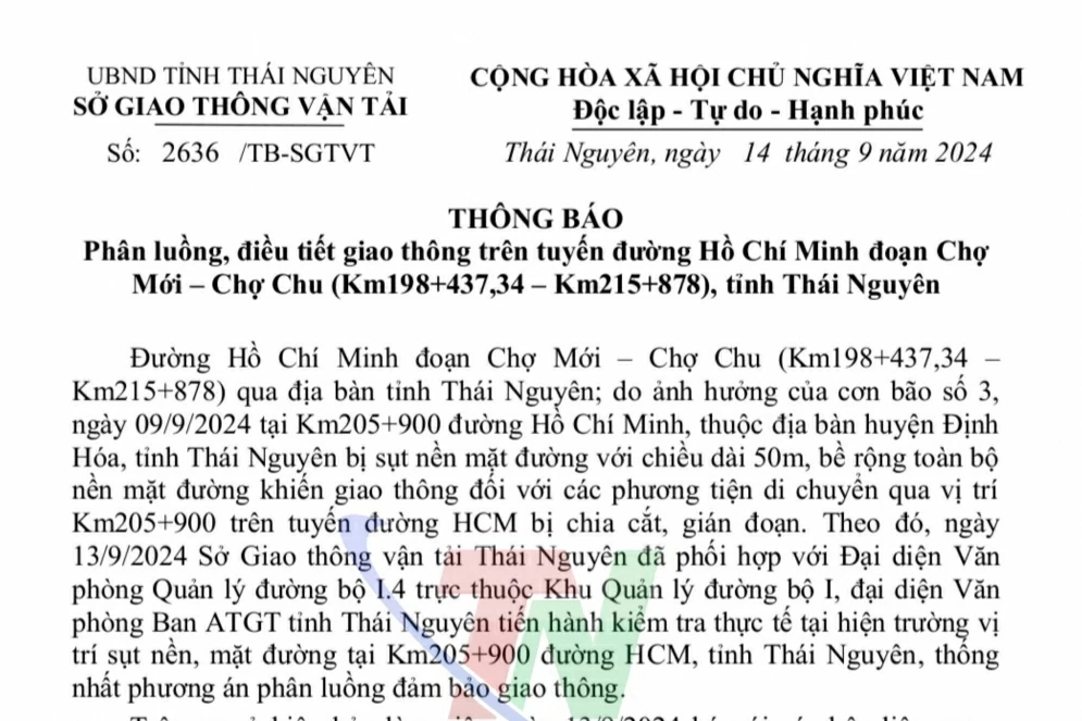 Phân luồng, điều tiết giao thông trên tuyến đường Hồ Chí Minh đoạn Chợ Mới - Chợ Chu tỉnh Thái Nguyên