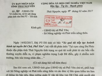 UBND Tỉnh Thái Nguyên yêu cầu: Kiểm tra, xử lý từ phản ánh của báo chí về việc "Xe quá tải tiếp tục hoành hành tại tuyến Đê Chã, Phổ Yên"