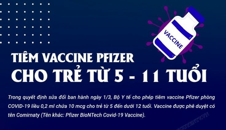 [Infographic] Tiêm vaccine Pfizer cho trẻ từ 5-11 tuổi liều 0,2ml