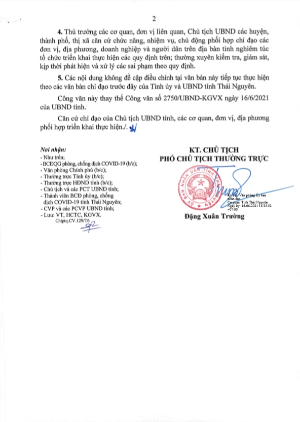 Điều chỉnh các biện pháp phòng, chống dịch COVID-19 trên địa bàn tỉnh Thái Nguyên