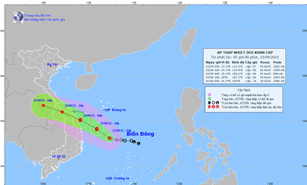Áp thấp nhiệt đới cách Phú Yên, Bình Định 330-340 km, gió giật cấp 9