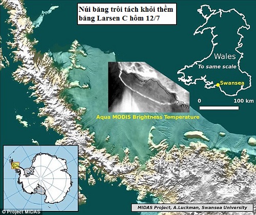 Núi băng nặng 1.000 tỷ tấn tách khỏi Nam Cực