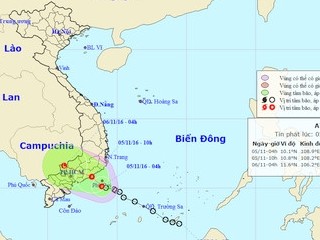 Áp thấp nhiệt đới tiến vào khu vực Nam Trung Bộ và Nam Bộ
