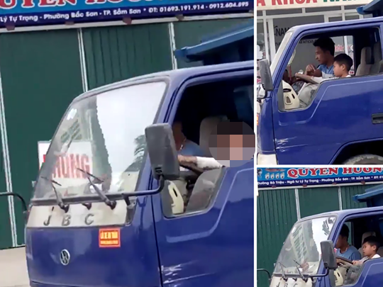Xử phạt người đàn ông ngồi cạnh cháu bé lái xe tải