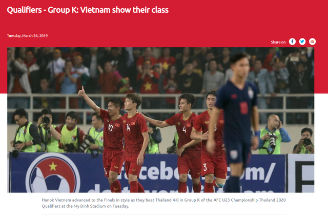 Báo châu Á hết lời khen ngợi U23 Việt Nam sau chiến thắng toàn diện trước U23 Thái Lan