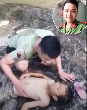 Chiến sĩ công an trẻ cứu sống bé trai đuối nước khi nhảy thác