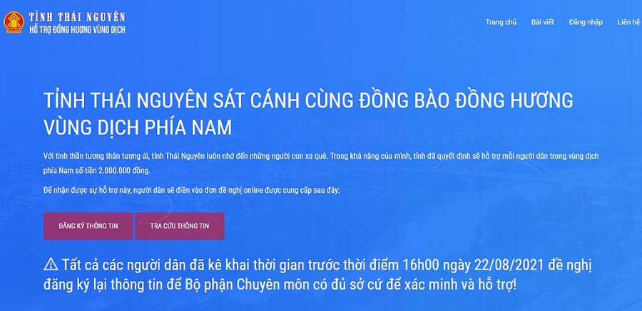 Hỗ trợ mỗi công dân Thái Nguyên tại vùng dịch phía Nam 2.000.000 đồng qua ứng dụng C-Thainguyen