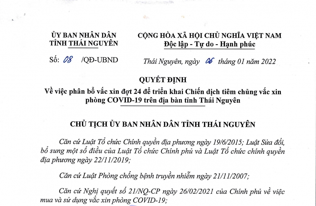 Thái Nguyên: Triển khai đợt 24 Chiến dịch tiêm chủng vắc xin phòng COVID-19