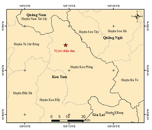 Kon Tum: Xảy ra năm trận động đất trong buổi sáng, lớn nhất 4.0 độ