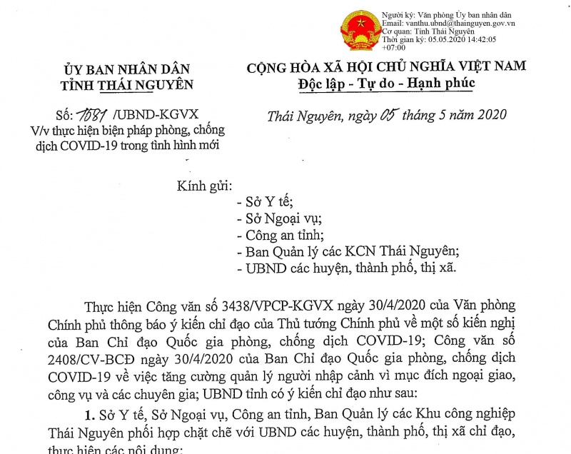 Thái Nguyên: thực hiện biện pháp phòng, chống dịch COVID-19 trong tình hình mới