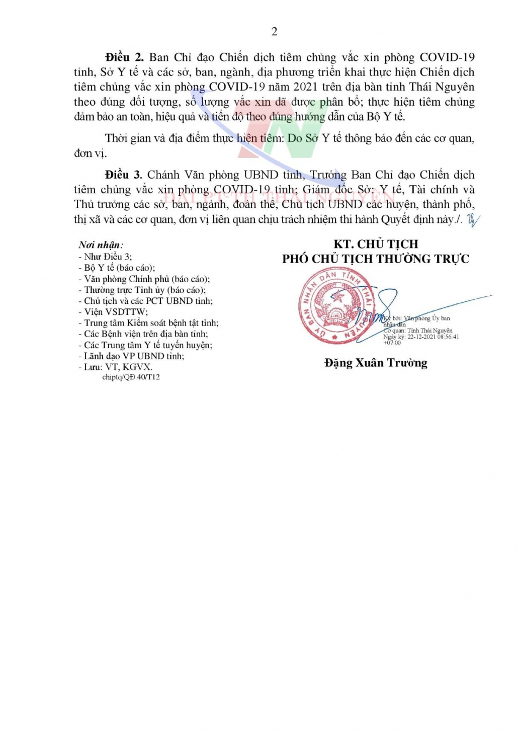 Phân bổ vắc xin phòng COVID-19 đợt 22 trên địa bàn tỉnh Thái Nguyên