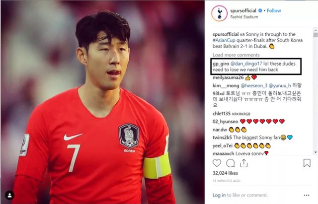 Người hâm mộ Tottenham mong Hàn Quốc sớm thua ở Asian cup Chia sẻ