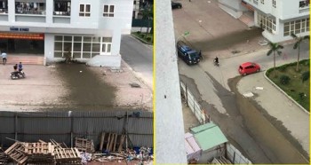 Xe bồn phát nổ, chất thải bắn tung tóe khắp sân chung cư ở Hà Nội